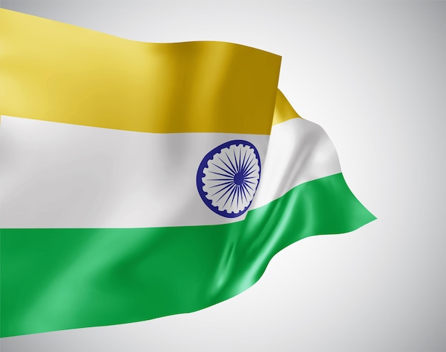 インド、白い背景の上の風に手を振る波と曲がりのベクトルフラグ。