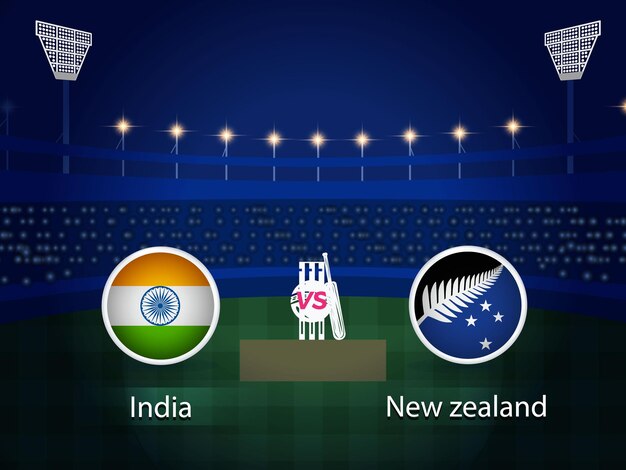 India versus Nieuw-Zeeland 2023 cricketwereldbeker met schema-uitzending sjabloonontwerp