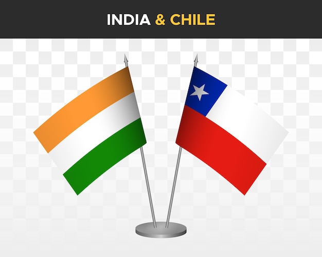 India vs chile desk flags mockup isolated 3d vector illustration indian table flags