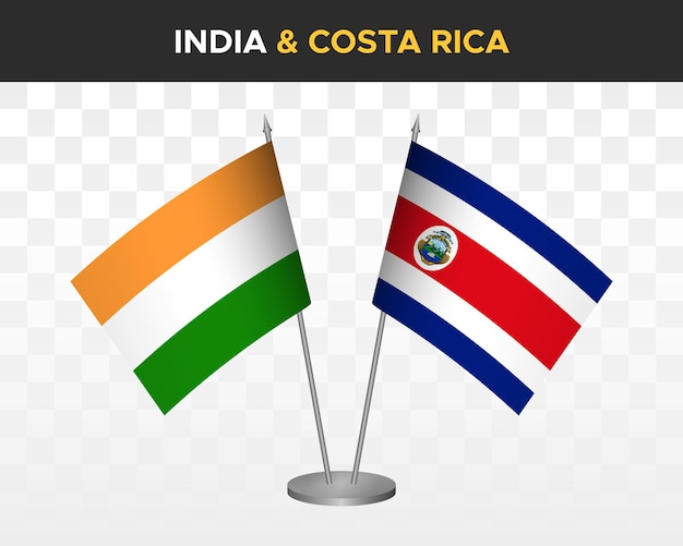 India vs costa rica bandiere da scrivania mockup isolato 3d illustrazione vettoriale bandiere da tavolo indiane