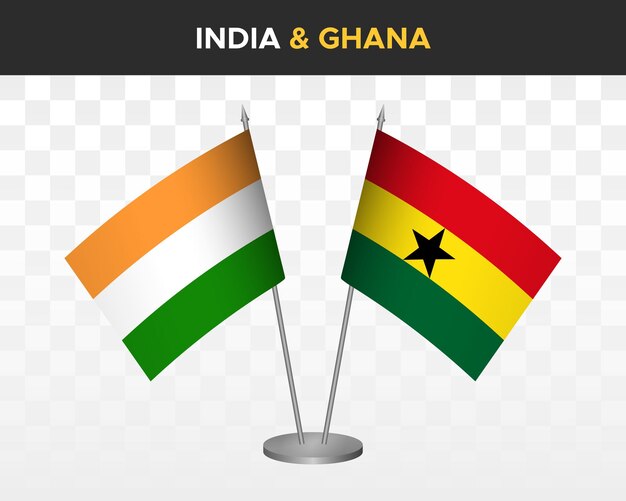 Макет настольных флагов Индии против Ганы изолированные 3d векторные иллюстрации индийские настольные флаги