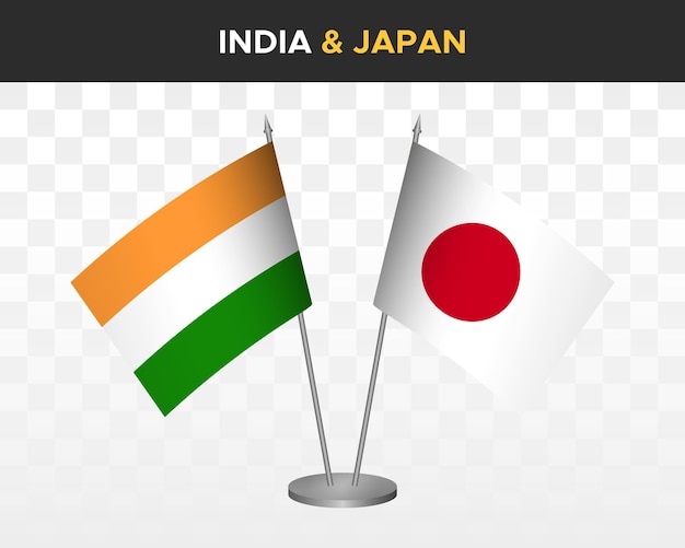 India vs japan desk flags mockup isolated 3d vector illustration indian table flags