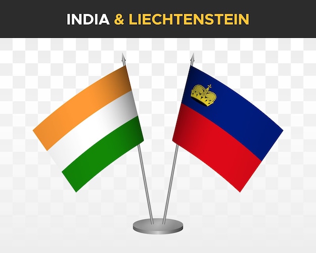 India vs liechtenstein bureau vlaggen mockup geïsoleerde 3d vector illustratie Indiase tafel vlaggen