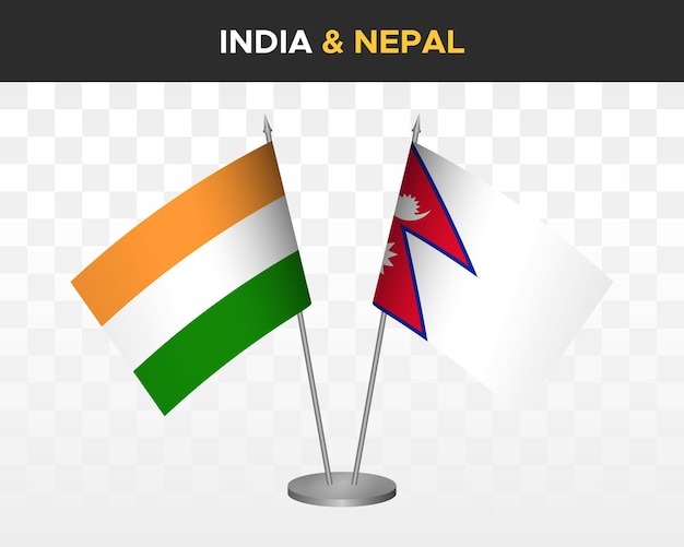 India vs Nepal Bureauvlaggen mockup geïsoleerd 3d vector illustratie Indiase tafelvlaggen