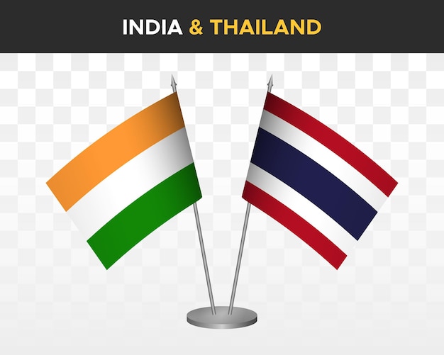 India vs Thailand Bureau vlaggen mockup geïsoleerde 3d vector illustratie Indiase tafel vlaggen