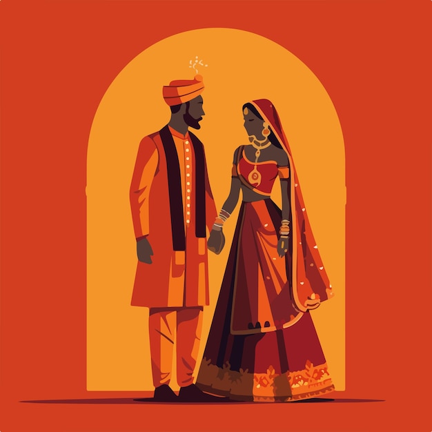 India wedding flat illustration vector