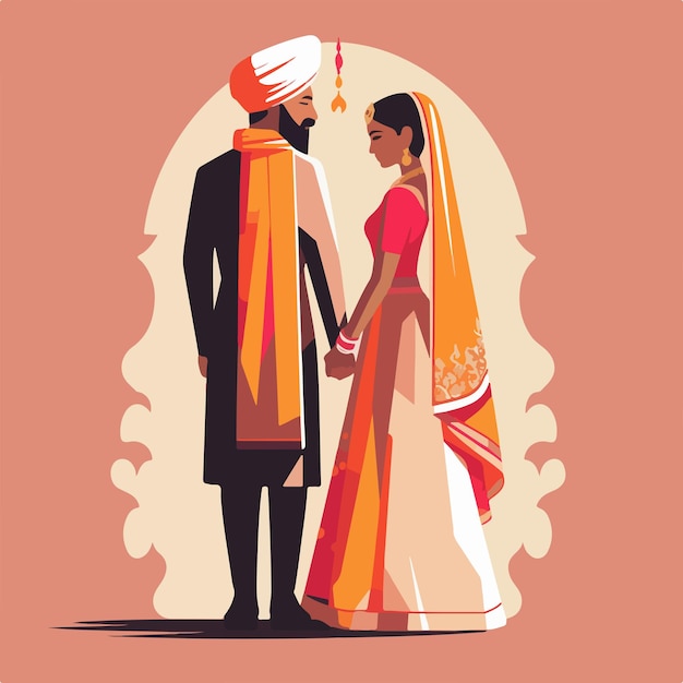 India wedding flat illustration vector