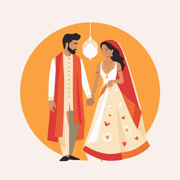 Vettore vettore di illustrazione piatta del matrimonio indiano