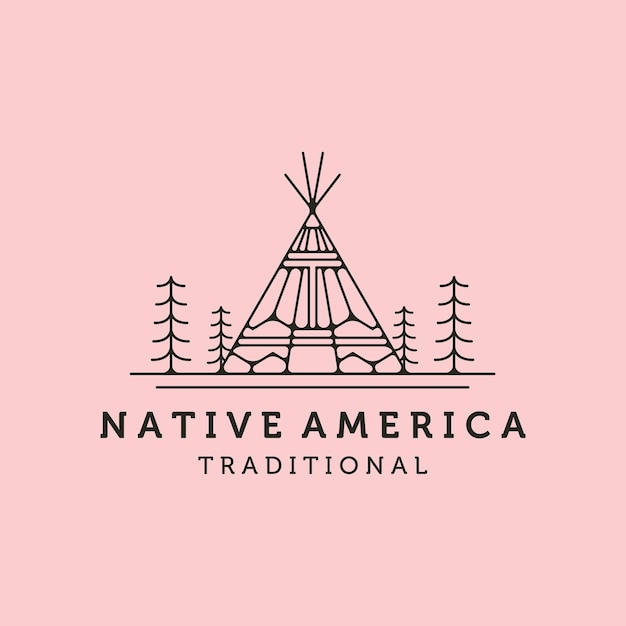 Indiaanse tipi tent logo vector lijntekeningen met pijnboom symbool ontwerp