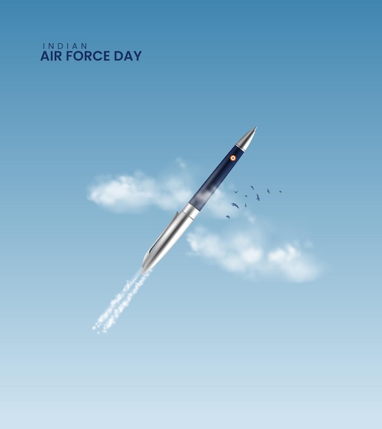 Vector indian air force day air force day creative pencil with fighter jet air force day banner