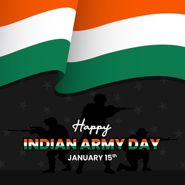 군인과 깃발을 흔들며 인도 육군의 날 배경