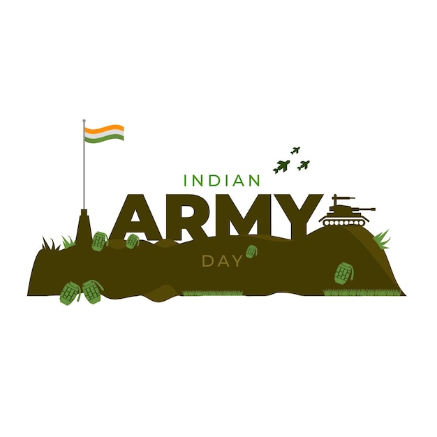Баннер иллюстрации празднования дня индийской армии с бомбой или реактивным танком