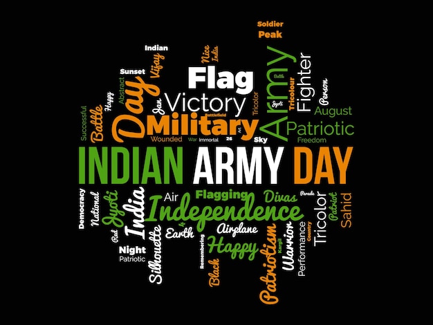 Indian Army Day world cloud background Military awareness Vector illustration design concept