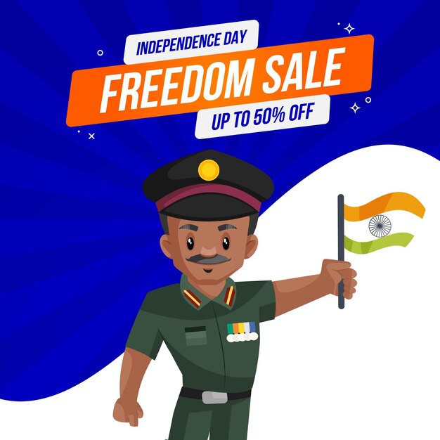 Indian army man is holding the flag in hand on freedom sale