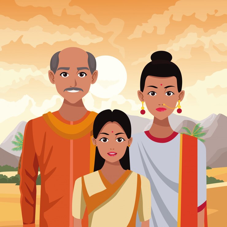 वेक्टर भारतीय एशियाई प्राच्य संस्कृति कार्टून
