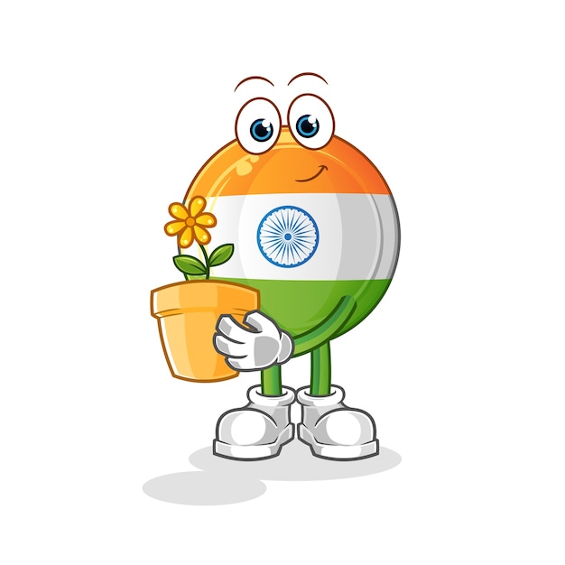Indian badge mascot with a flower pot illustration