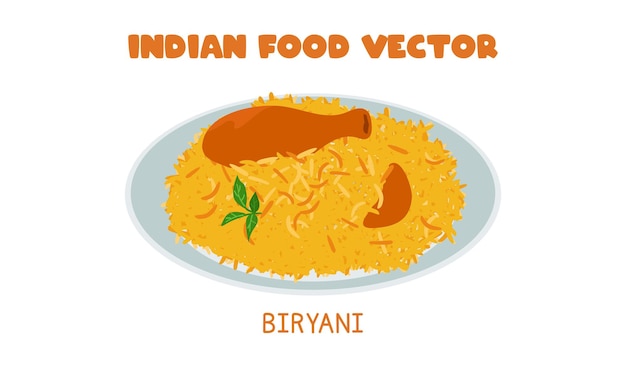 Индийский бирьяни - индийский куриный бирьяни, смешанный рис, плоский векторный клипарт. азиатская еда. индийская еда