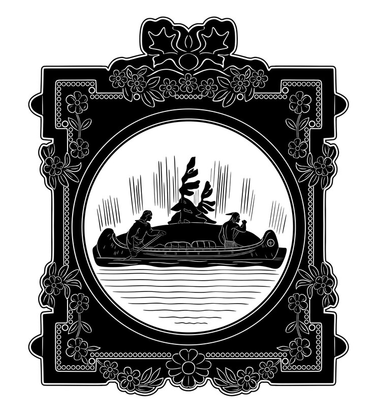 indian and boat with floral frame handmade silhouette model 21