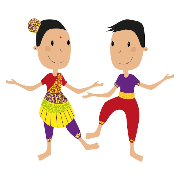 Vector indian bollywood kids couple dancing vector indian dancers vector illustration