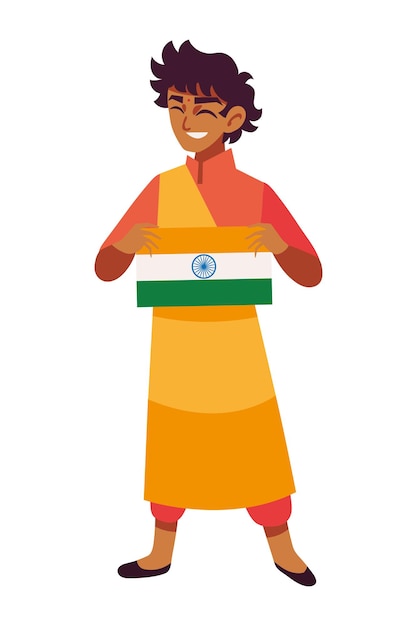 Vettore ragazzo indiano e bandiera illustrazione nazionale