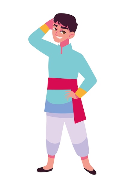 indian boy standing illustration isolated