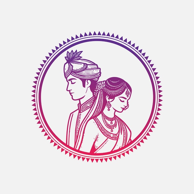 ベクトル インドの新郎と新婦のカップル クリップアート ヒンドゥー教の結婚式の招待カード