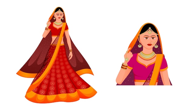 indian bride in traditional indian wedding outfits and jewelry indian bride vector