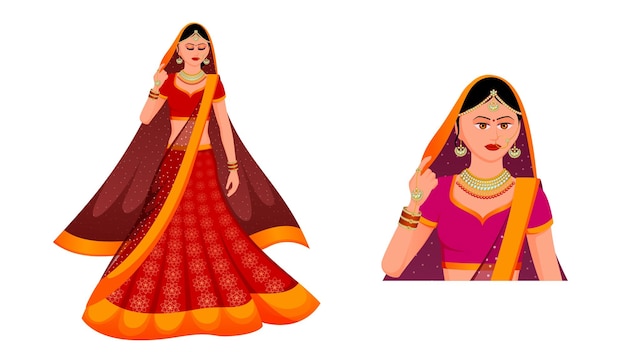 Indian bride in traditional indian wedding outfits and jewelry indian bride vector