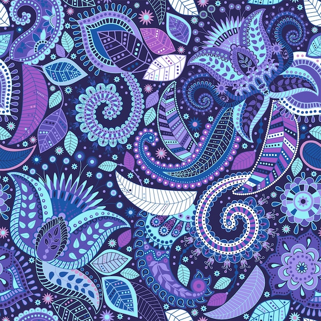 Vettore carta da parati luminosa indiana. modello senza cuciture di paisley. sfondo floreale decorativo