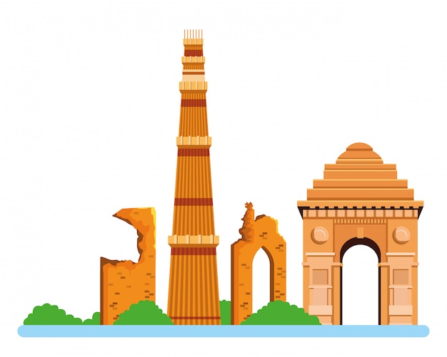 Indian building monuments icon cartoon