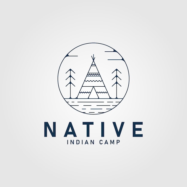 Indian camp line art logo minimalist native culture icon and symbol with emblem vector illustration design