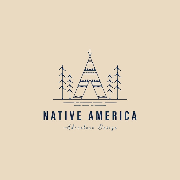 indian camp line art logo native culture icon and symbol vector illustration design
