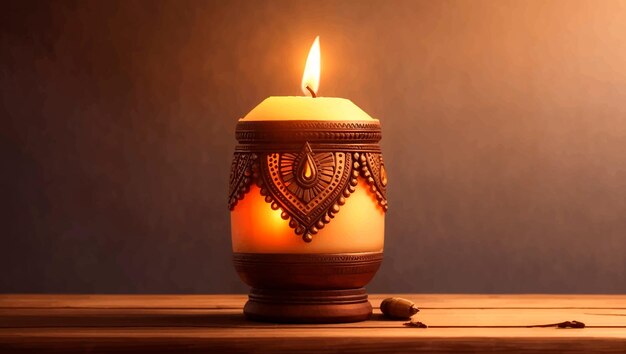 Vector indian candle on wooden table