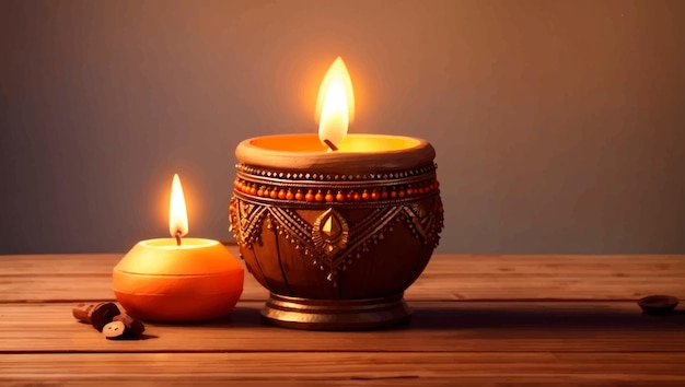 Vector indian candle on wooden table