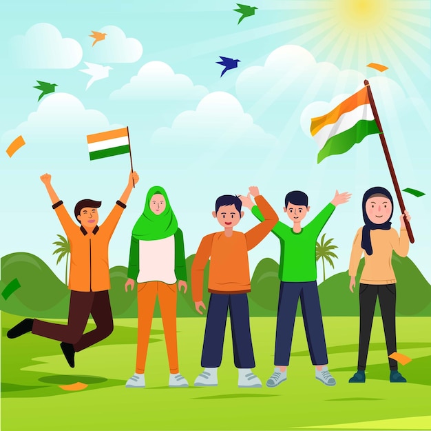 Indian Celebrations Day Illustration Vector Celebrations Day Clip Art Set De nationale vlag van India