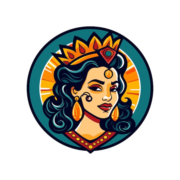 Indian chicano girl hand getekend logo ontwerp illustratie