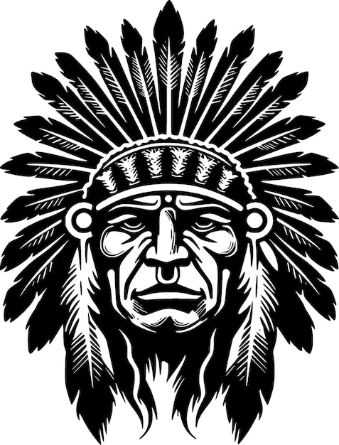 Vector indian chief black and white isolated icon vector illustration