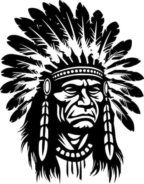 Vector indian chief black and white isolated icon vector illustration