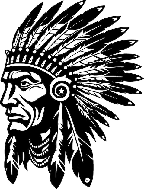 Indian Chief Black and White Isolated Icon Vector illustration