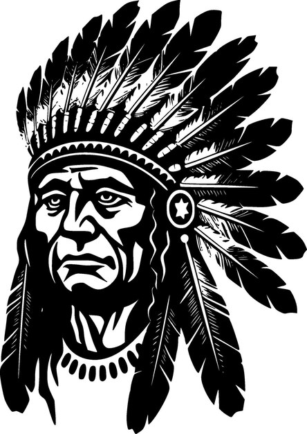 Vector indian chief black and white vector illustration