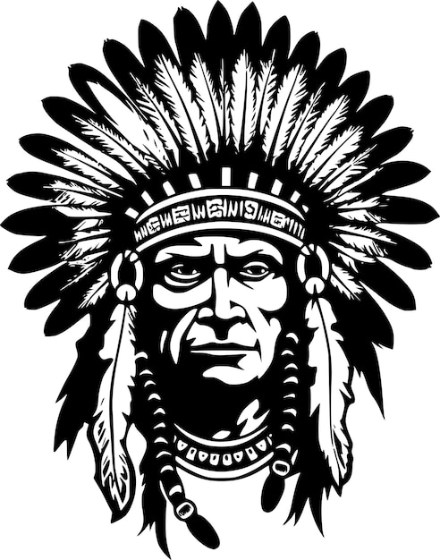 Indian Chief Black and White Vector illustration