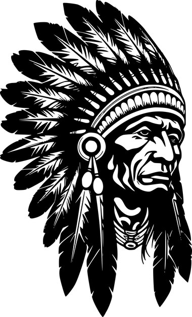 Indian Chief Black and White Vector illustration