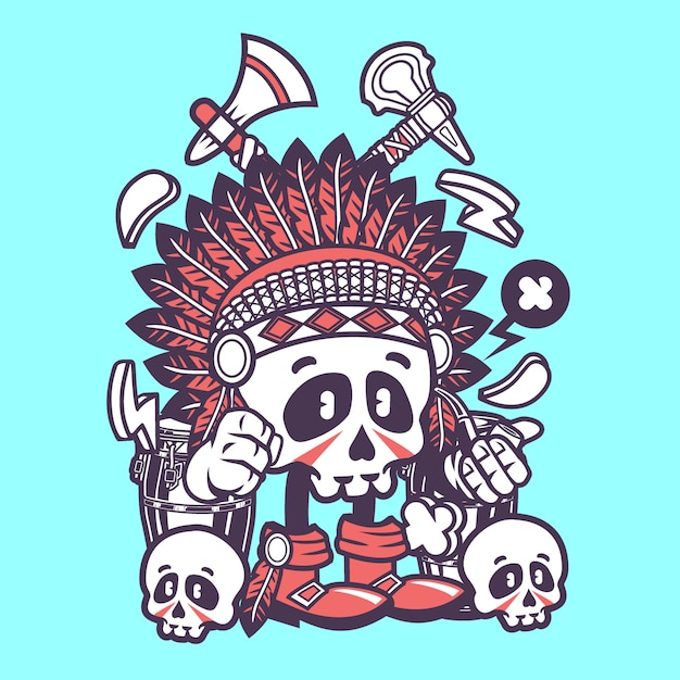 Indian Chief Skull Cartoon Character