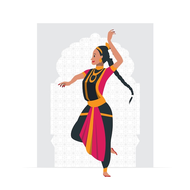 Vettore ballerina classica indiana bharatnatyam ballerina kathakali