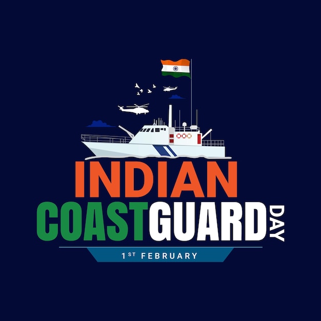 インド沿岸警備隊の日 (indian coast guard day) は毎年2月1日に祝われます プレミアムベクター