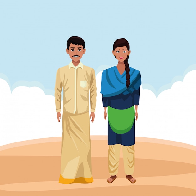 Vettore personaggio dei cartoni animati indiano coppia avatar