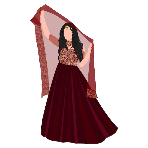 インド人カップル イラスト ウェディングドレスを着た南インド人新婦