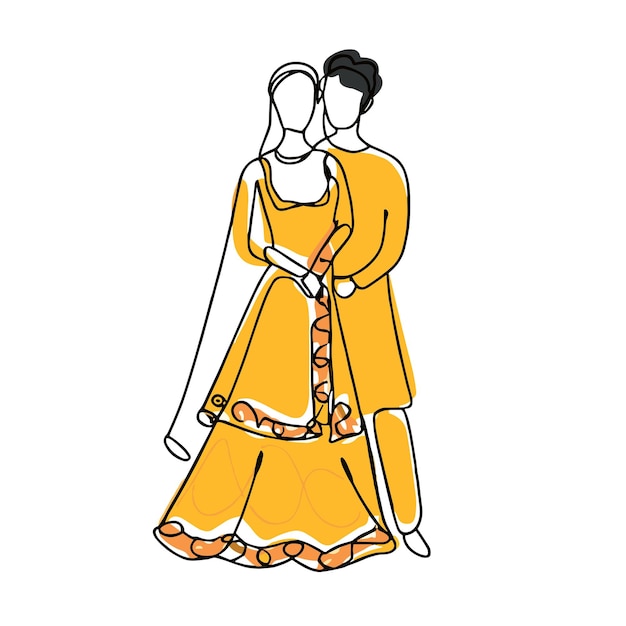 Vector indian couple in mehndi yellow wedding suits