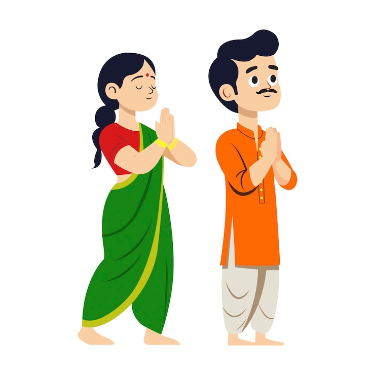 वेक्टर indian couple in traditional dress greeting namaste