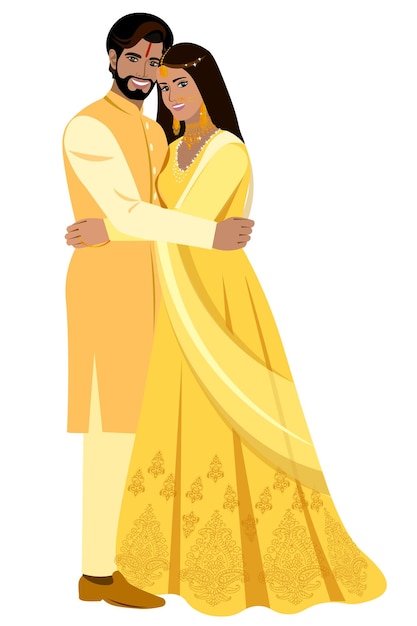 Vector indian couple  yellow suits